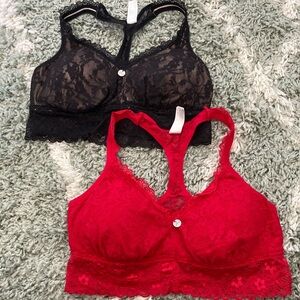 Lace Bralette Set - Black and Red